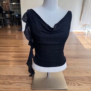 Princess Polly‎ Black Metallic Shimmer Cowl Neck Ruffle Top US 2 Sleeveless